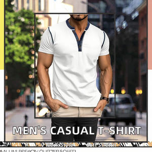 Camiseta de Manga Corta con Cuello en V para Hombre, Tejido Sólido, Estilo Casual Urbano, Primavera, Vintage, Hip Hop, Spandex/Poliéster, Corte Regular - Product Image 2