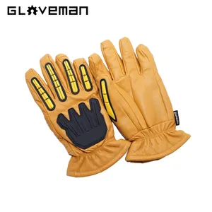 GLOVEMAN personalizado invierno cálido resistente TPR aceite de impacto construcción industrial trabajo de seguridad cuero de vaca TIG soldadura guante de mano