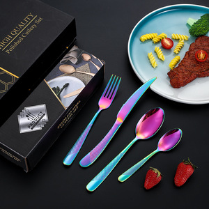 Stainless Steel Cutlery Set Gold Plated Diamond Pattern Western Tableware Steak Knife Fork Spoon <b>Gift</b> <b>Box</b> - Product Image 2