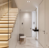 Prima Lumière LED de luxe avec capteur Escalier droit Conception personnalisée Escalier rampe en bois Main courante Escalier intérieur