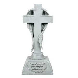 polyresin God Called You Home Angel Wings Bereavement 10 inch Stone Tabletop Cross