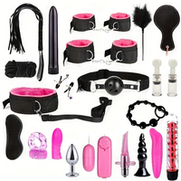Ensemble de Contrainte BDSM Tout-en-un Rose en Peluche avec Menottes, Fouet, Bouche Bâillonnée à Balle, Bandeau pour les Yeux, Jouets Sexuels pour Couples et Massage Adulte