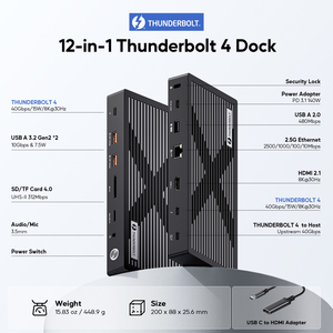 Station d'accueil PULWTOP <span class=keywords><strong>Thunderbolt</strong></span> 4 avec double écran 8K/4K, 40 Gb/s, SD/TF4.0, 2.5GbE pour Windows <span class=keywords><strong>Mac</strong></span> M4, certifié <span class=keywords><strong>Thunderbolt</strong></span> - Product Image 2