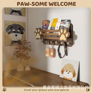 Wooden <b>Wall</b> Mounted Storage Rack Paw Print Shape <b>Key</b> <b>Holder</b> For Pet Supplies Bedroom Living Room Organizer - Product Image 5
