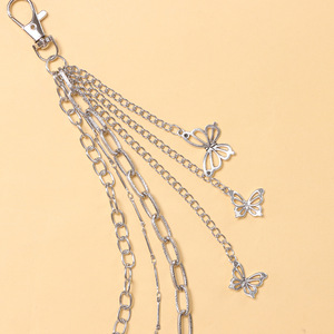 Chaîne de taille Yueli, chaîne de pantalon multicouche avec pendentif papillon ajouré, style hip-hop, pour usage quotidien, chaîne de corps en argent tibétain - Product Image 4