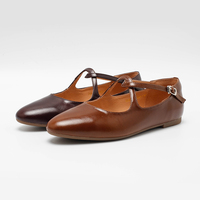 Ballerines plates en cuir pour femmes, style Mary Jane à bride en T, fermeture à boucle, chaussures décontractées