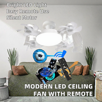 Ventilateur de plafond moderne et créatif à moteur basse consommation 50-60W pour salle de bain, en plastique, avec télécommande, silencieux, éclairage LED, décoration intérieure