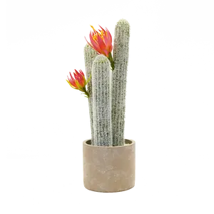 High Quality In Stock Cheap Price Artificial Plants Artificial Cactus with Flower in Cement Pot