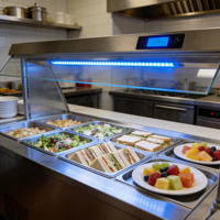 Comptoir de maintien au chaud des aliments commercial, conservation de la chaleur 24h, table de présentation d'aliments chauds en acier inoxydable 201