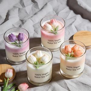 Bougie artistique PIVONIA en cire de soja, végane, design floral tulipe, pot en verre, décoration minimaliste pour la maison, faite à la main - Product Image 2