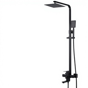 Ensemble <span class=keywords><strong>de</strong></span> <span class=keywords><strong>douche</strong></span> en acier inoxydable 304 noir, design italien classique, <span class=keywords><strong>barre</strong></span> coulissante, pomme <span class=keywords><strong>de</strong></span> <span class=keywords><strong>douche</strong></span> carrée à quatre fonctions, pressurisée, trois vitesses - Product Image 1