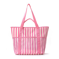 Sac fourre-tout rayé imperméable grande capacité avec poche en filet, sac de plage et de piscine tendance, sac de voyage et de shopping extérieur