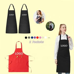 Tablier de cuisine pour <span class=keywords><strong>chef</strong></span>, personnalisable, en gros, avec logo imprimé, réutilisable, uni, noir et blanc, imperméable, avec deux poches - Product Image 1