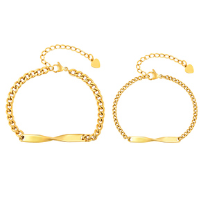 Bracelet en acier inoxydable 316L plaqué or 18 carats torsadé avec barre d'identification pour <span class=keywords><strong>couple</strong></span>, gravable, chaîne <span class=keywords><strong>gourmette</strong></span> torsadée Mobius, bijou étanche, cadeau - Product Image 1