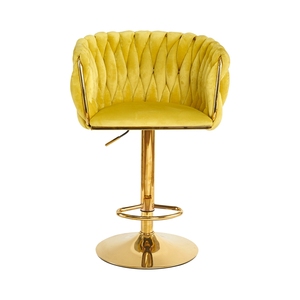 Silla de <span class=keywords><strong>Bar</strong></span> Giratoria Moderna, Asiento Acolchado de Terciopelo Amarillo, Altura Ajustable, Taburete de <span class=keywords><strong>Bar</strong></span> para Cafetería o <span class=keywords><strong>Bar</strong></span> - Product Image 2