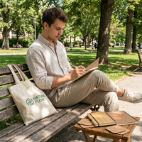 Ensemble cadeau promotionnel écologique personnalisé, carnet en bambou, stylo, sous-verre en liège, sac fourre-tout en toile pour événement d'entreprise