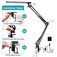 Lampu meja LED logam hitam 12W, desain Modern Switch Control AC lipat ruang baca samping tempat tidur lampu malam 5000K siang hari CRI tinggi