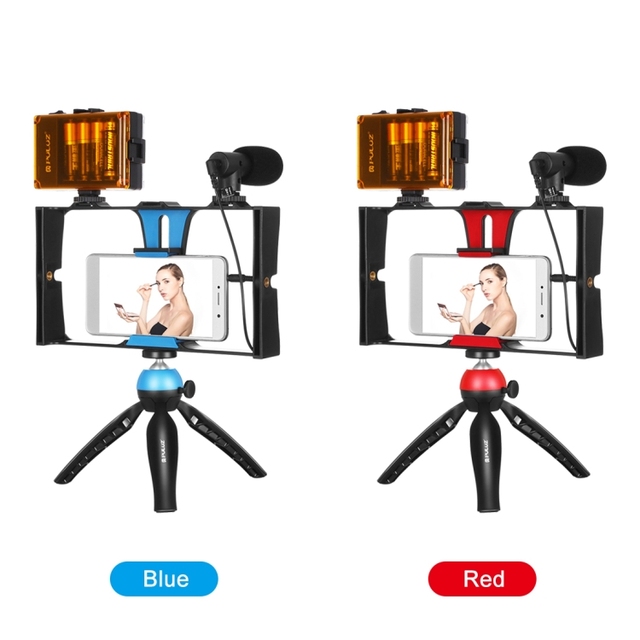 Factory Price PULUZ 4 in 1 LED Selfie Light Smartphone Video Rig Vlogging Kits with Microphone + Tripod Mount