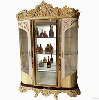 Cabinet à vin traditionnel royal français Beno W111, haut de gamme, antique, en bois massif doré, porte en verre, durable, pour salon, appartement