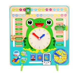 儿童多功能数码卡通青蛙学习认知季节时间月历时钟玩具