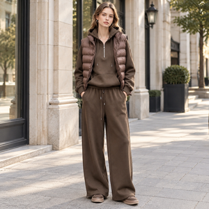 <b>Women</b> Tracksuit Puffer <b>Vest</b> Hoodie Wide Leg Pants Zip Up Casual Lounge Set Outdoor Wear - Product Image 4