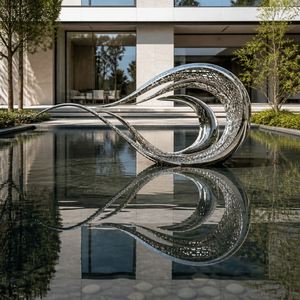 Modern Abstract Hollow Mirror Polished Stainless Steel Sculpture Metal <b>Art</b> Mesh <b>Leaf</b> Ornament for Garden Hotel Decoration - Product Image 4