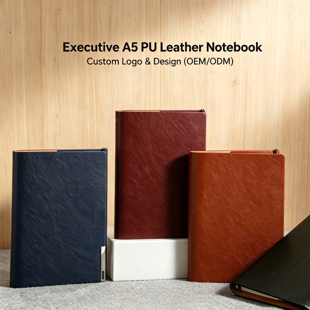 Luxury PU Leather Refillable Notebook A5 Business Journal with Card Slots for Souvenir