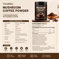 Yhealthbio Mélange de 10 types de champignons en poudre, café instantané soluble, boisson en poudre, logo personnalisé, emballage personnalisé