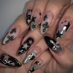 <span class=keywords><strong>Uñas</strong></span> Postizas Acrílicas en Caja <span class=keywords><strong>de</strong></span> 24 Piezas, con Empaque, Cobertura Completa, Estilo Francés, Almendradas, Ballerina, con Brillantina - Product Image 1