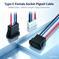 Câble de prise femelle Type-C LN-001 Plug & Play, connecteur de prise USB-C durable et étanche pour la charge et la transmission de données