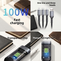 Kabel Data 3-in-1 Pengisian Cepat 100W Ukuran Sedang dengan Anyaman Transparan dan Port USB-A/Micro USB/Type-C untuk Ponsel
