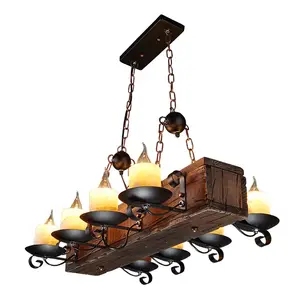 2021 creative american vintage bar cafe restaurant decorative industrial wood candle hanging lights chandelier