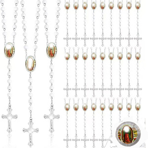Collier chapelet fait main avec perles en bois parfumées 6x7mm, design croix, cadeau unisexe, bijoux - Product Image 4