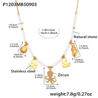 Collar de Piedras Naturales Estilo Bohemio con Colgante de Borla de la Serie Océano con Diamantes