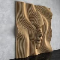 Vente en gros de sculptures murales en bois MDF, design moderne de luxe, panneau décoratif mural, art mural paramétrique en bois pour la décoration intérieure du salon