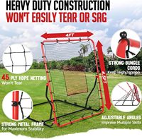 Jaring Rebounder Baseball Sudut Dapat Disesuaikan 4x4.5FT Pelatih Pitchback 2 Zona Pukulan Poliester Tahan UV Merah/Hitam