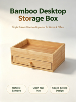 Organizador de Escritorio de Bambú con Cajón, Caja Multiusos para Maquillaje, Papelería, Baño, Oficina, Tocador