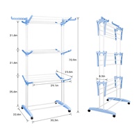 Séchoir à linge pliable Dreamland à 3 niveaux avec 2 ailes, grande surface de séchage et roulettes