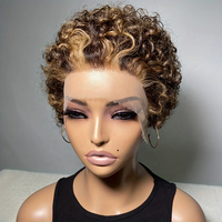Perruque Courte Bouclée Pixie Coupée Highlight Perruque de Cheveux Humains Lace Frontale 13x4 P427 HD Lace Frontale Perruques Bob Courtes pour Femme 100% Cheveux Humains