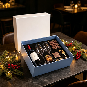 Coffret cadeau <span class=keywords><strong>vin</strong></span> bleu avec verres Gran Reserva, truffes au chocolat, amandes, tire-bouchon, emballage, vente en gros, ensemble cadeau gastronomique - Product Image 1