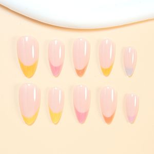 Uñas Postizas de Color Amarillo Rosado Macaron en Forma de Lágrima, Estilo Suave que Ilumina la Piel, Venta al por Mayor - Product Image 4