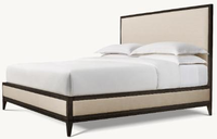 Lit mural king-size en chêne massif de luxe avec baldaquin en tissu, design européen, lit plateforme
