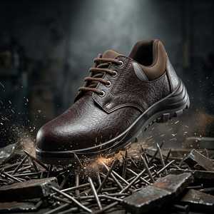 Chaussures de sécurité en cuir pour hommes de qualité supérieure avec embout en acier et fermeture à lacets pour travaux lourds, disponibles à la vente - Product Image 1