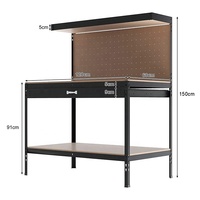 Table d'établi à cadre métallique en panneau perforé Armoire à outils en métal Stockage Garage Banc de travail Table d'opération avec tiroir