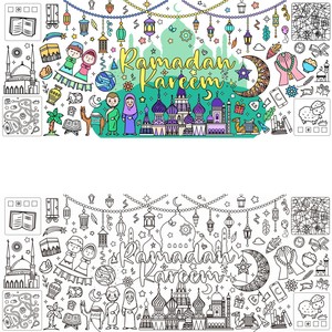 Grande nappe à colorier Ramadan Kareem, poster en papier pour activités manuelles, jeux <span class=keywords><strong>de</strong></span> <span class=keywords><strong>dessin</strong></span> DIY à domicile, fournitures <span class=keywords><strong>de</strong></span> fête, 30 x 72 pouces - Product Image 2