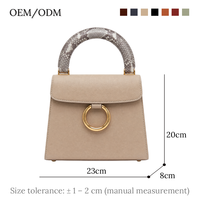 Tas Tangan Bertekstur Taupe dengan Gagang Cetak Kulit Ular, Penutup Kancing, Kapasitas 2-3L untuk Penggunaan Sehari-hari Wanita, OEM