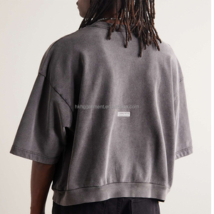 T-shirt en coton épais 300 g/m² pour homme, imprimé sur mesure, coupe oversize délavée à l'acide, col côtelé, longueur courte, coupe ample - Product Image 3