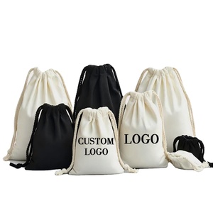 Sacs en toile de coton biologique de haute qualité, petits, moyens et grands, bon marché, avec cordon de serrage, pour cadeaux, avec impression de logo personnalisé - Product Image 1