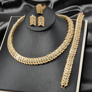 New Arrival Classic Copper Bridal Jewelry <b>Sets</b> <b>Women</b> Necklace Earrings Ring Bracelet Zircon Geometric Anniversary <b>Gift</b> - Product Image 2