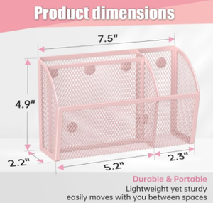 Organisateur de bureau magnétique à 3 compartiments, porte-stylos en maille métallique pour casier, tableau blanc, réfrigérateur, bureau, rose - Product Image 2